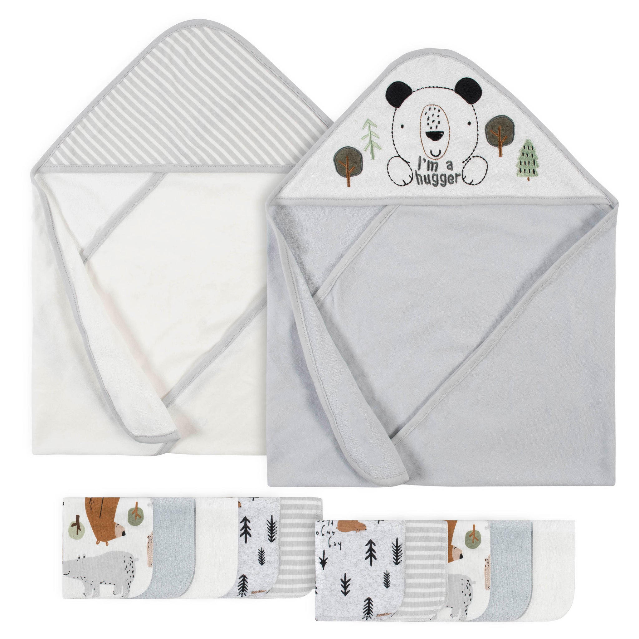 12-Piece Baby Neutral Bear Hooded Towels & Washcloths Set-Gerber Childrenswear Wholesale