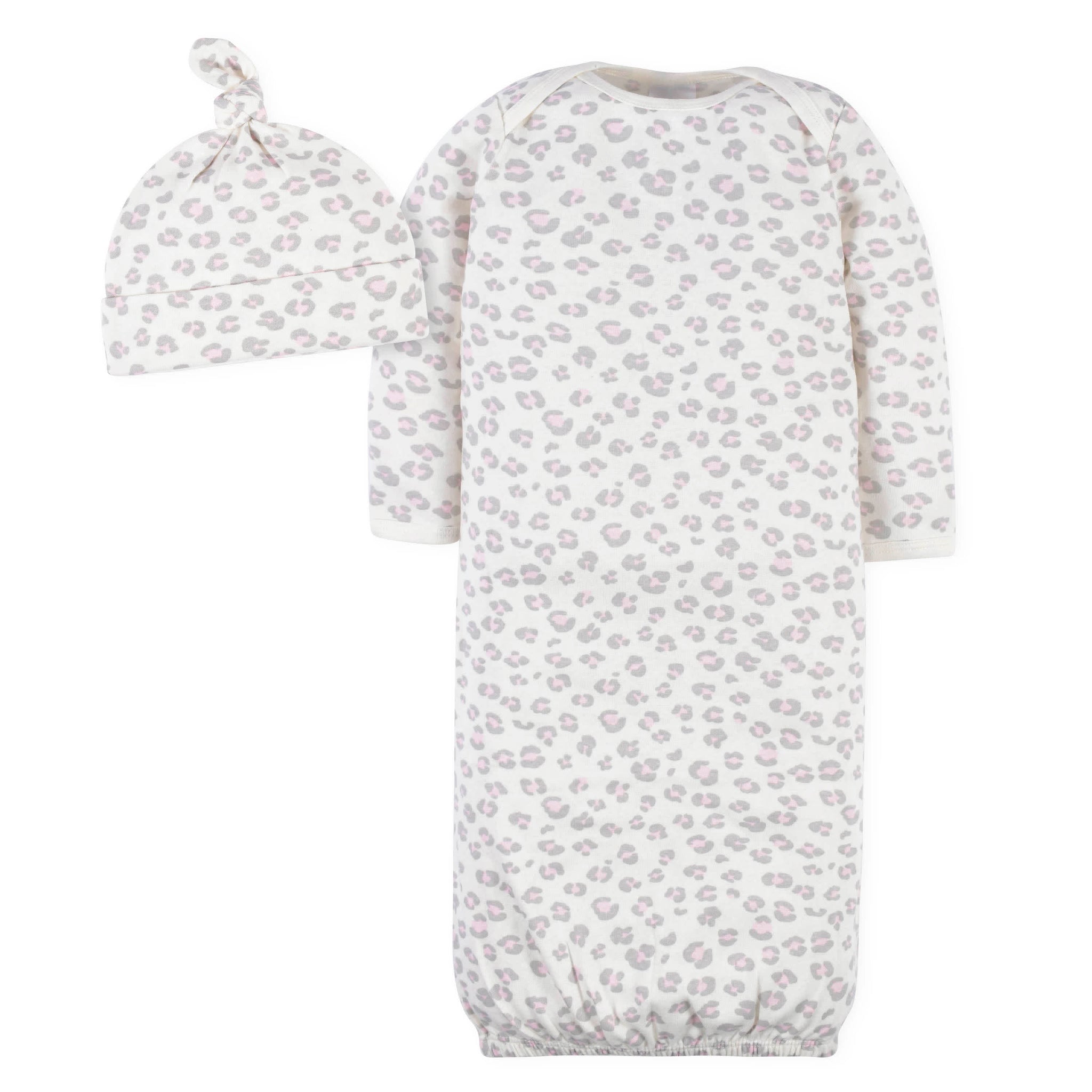 2-Piece Baby Girls Leopard Gown & Cap Set-Gerber Childrenswear Wholesale