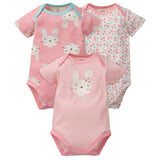 3-Pack Organic Baby Girls Floral Bunny Short Sleeve Onesies® Brand Bodysuits-Gerber Childrenswear Wholesale