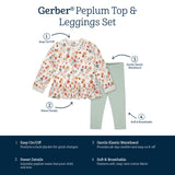 2-Piece Infant & Toddler Girls Mint Floral Peplum Top & Leggings Set-Gerber Childrenswear Wholesale