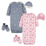 Assorted Organic Baby Neutral Wildflower & Gray Gown, Cap, & Booties Sets-Gerber Childrenswear Wholesale