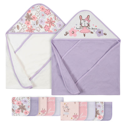 12-Piece Baby Neutral Bunny Hooded Towels & Washcloths Set-Gerber Childrenswear Wholesale