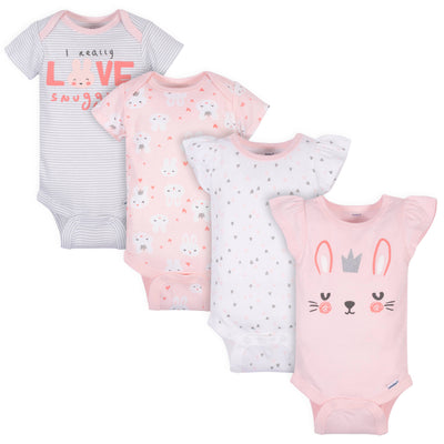 4-Pack Baby Girls Bunnies Onesies® Bodysuits-Gerber Childrenswear Wholesale