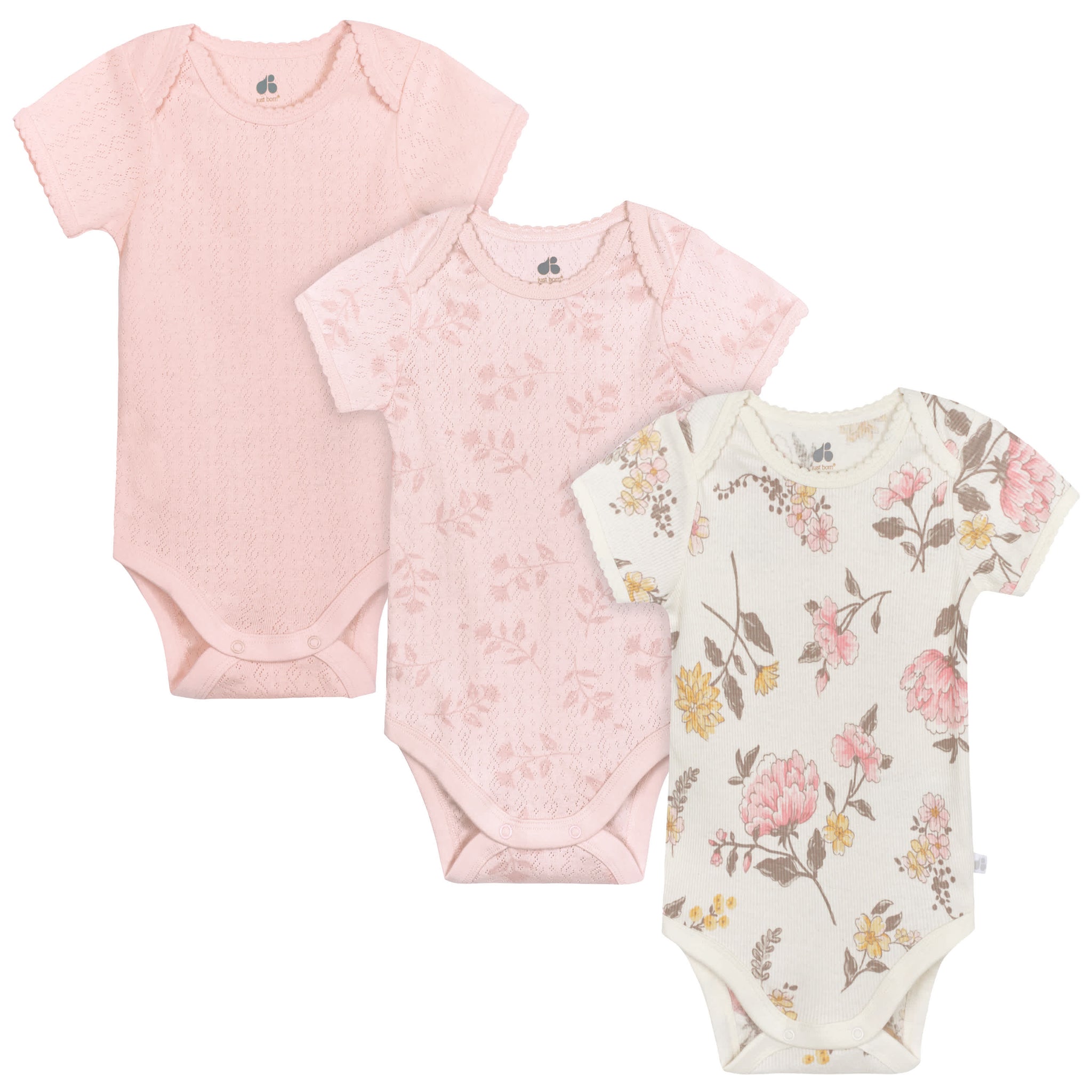 3-Pack Baby Girls Vintage Floral Short Sleeve Bodysuits-Gerber Childrenswear Wholesale