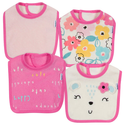 4-Pack Baby Girls Bear Dribbler Bibs-Gerber Childrenswear Wholesale