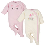 2-Pack Baby Girls Cat & Unicorn Quilted Sleep 'N Play-Gerber Childrenswear Wholesale