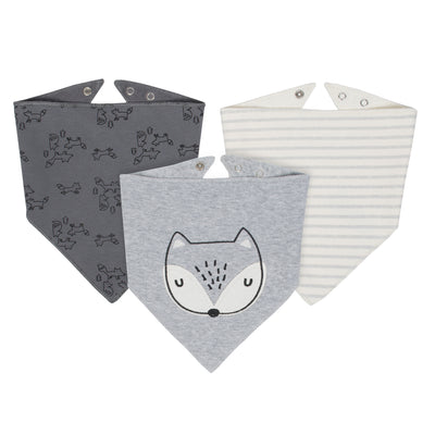 Just Born® 3-Pack Baby Boys Fox Organic Handkerchief Bibs-Gerber Childrenswear Wholesale