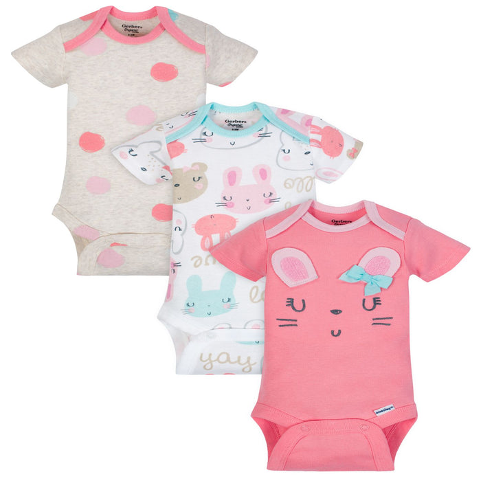 Baby Girl Organic Cotton Short Sleeve Onesies® Bodysuits, 3-pack-Gerber Childrenswear Wholesale