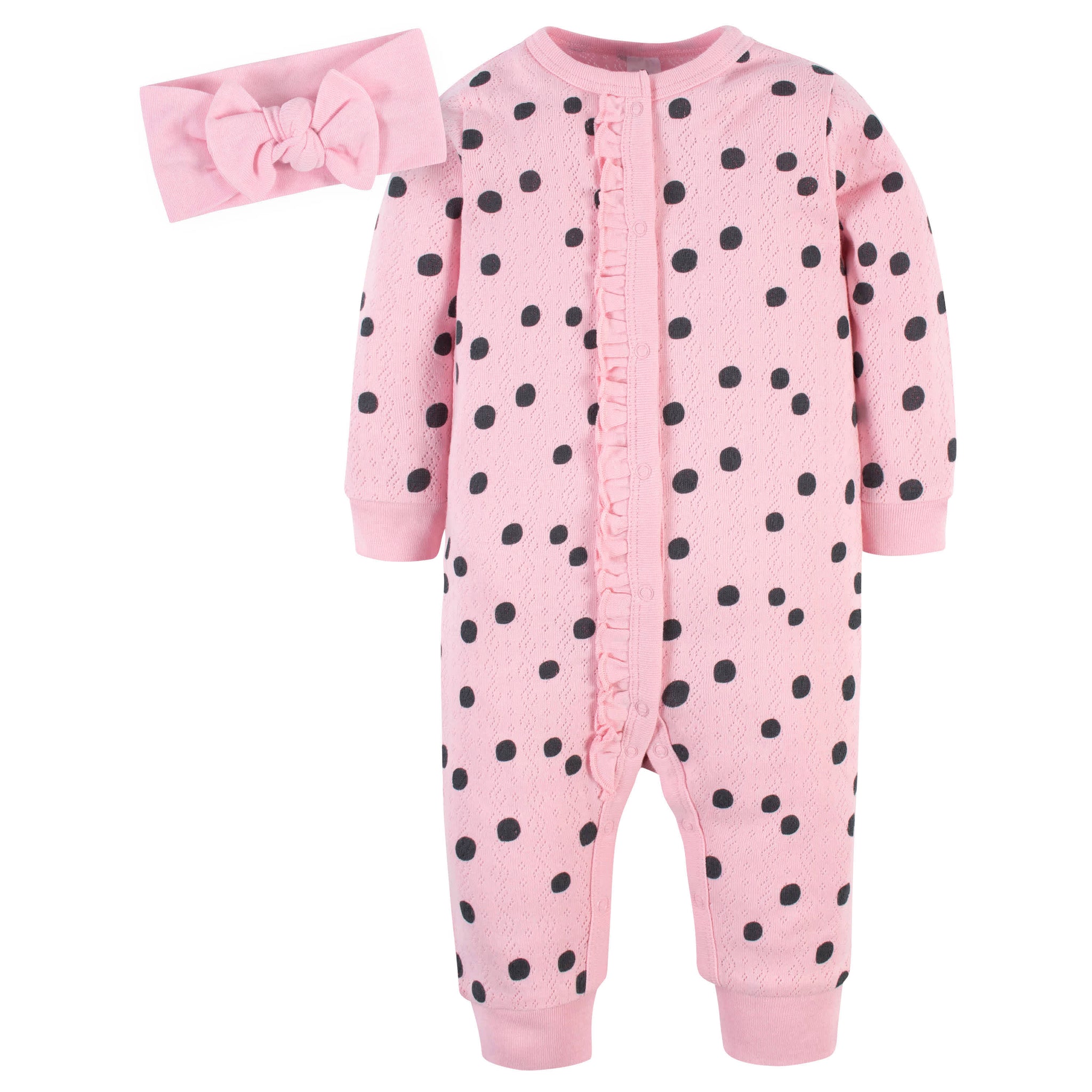 2-Piece Baby Girls Dots Coverall & Headband Set-Gerber Childrenswear Wholesale