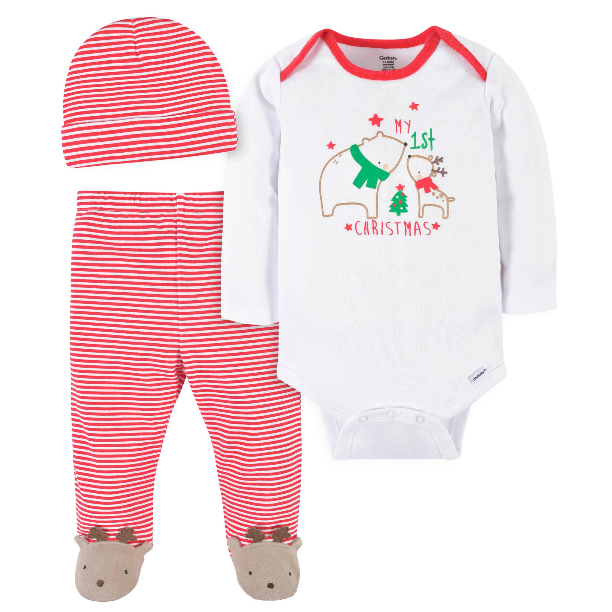 3-Piece Baby Polar Bear & Reindeer Onesies® Bodysuit, Pants, & Cap Set-Gerber Childrenswear Wholesale