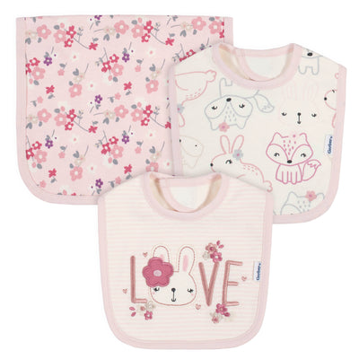 3-Piece Organic Baby Girls Wild Flower Bibs & Burp Set-Gerber Childrenswear Wholesale