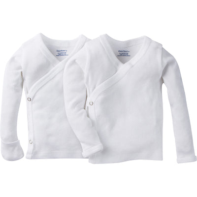 2-Pack Baby Neutral White Side Snap Shirt with Mitten Cuffs-Gerber Childrenswear Wholesale