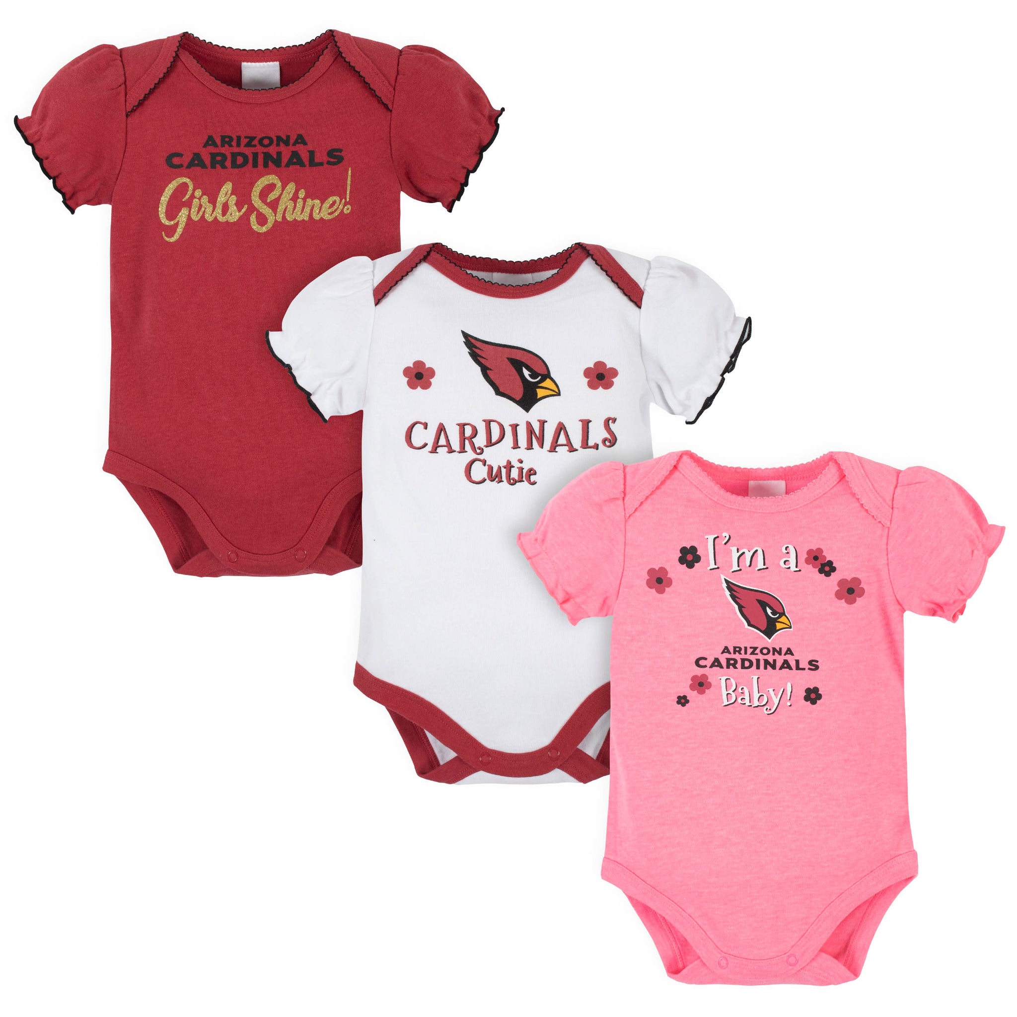 3-Pack Arizona Cardinals Short Sleeve Bodysuits-Gerber Childrenswear Wholesale