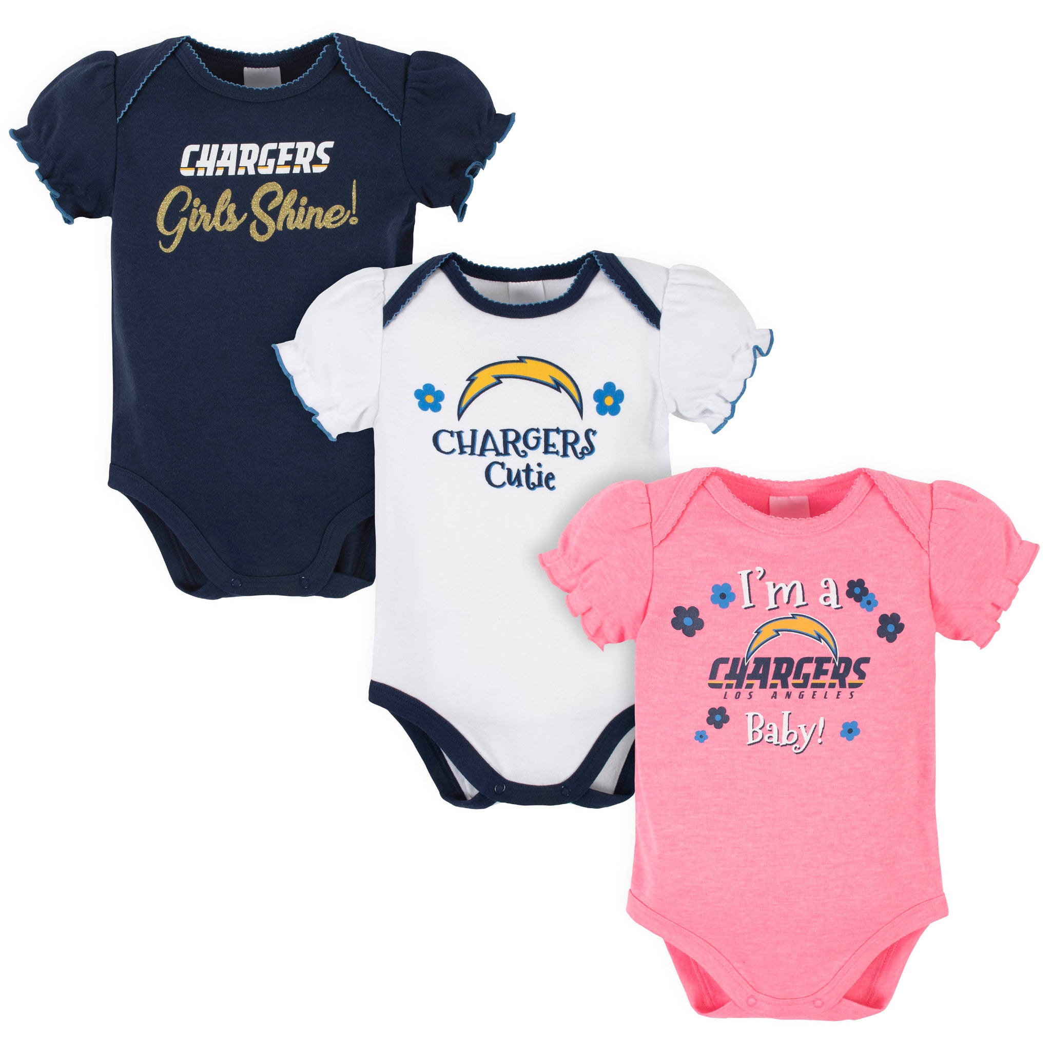 3-Pack Baby Girls Chargers Short Sleeve Bodysuits-Gerber Childrenswear Wholesale