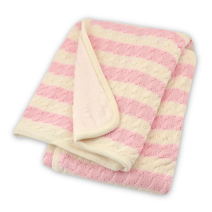 Just Born® Pink and White Striped Cable Knit Blanket-Gerber Childrenswear Wholesale