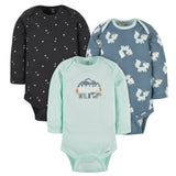 3-Pack Baby Boys Fox Long Sleeve Onesies® Bodysuits-Gerber Childrenswear Wholesale