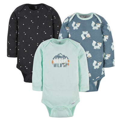 3-Pack Baby Boys Fox Long Sleeve Onesies® Bodysuits-Gerber Childrenswear Wholesale