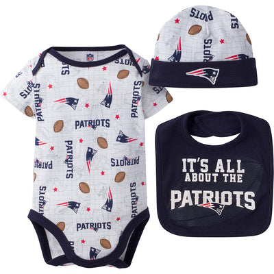 NFL 3-Piece Baby Boys Patriots Bodysuit, Bib and Cap Set-Gerber Childrenswear Wholesale