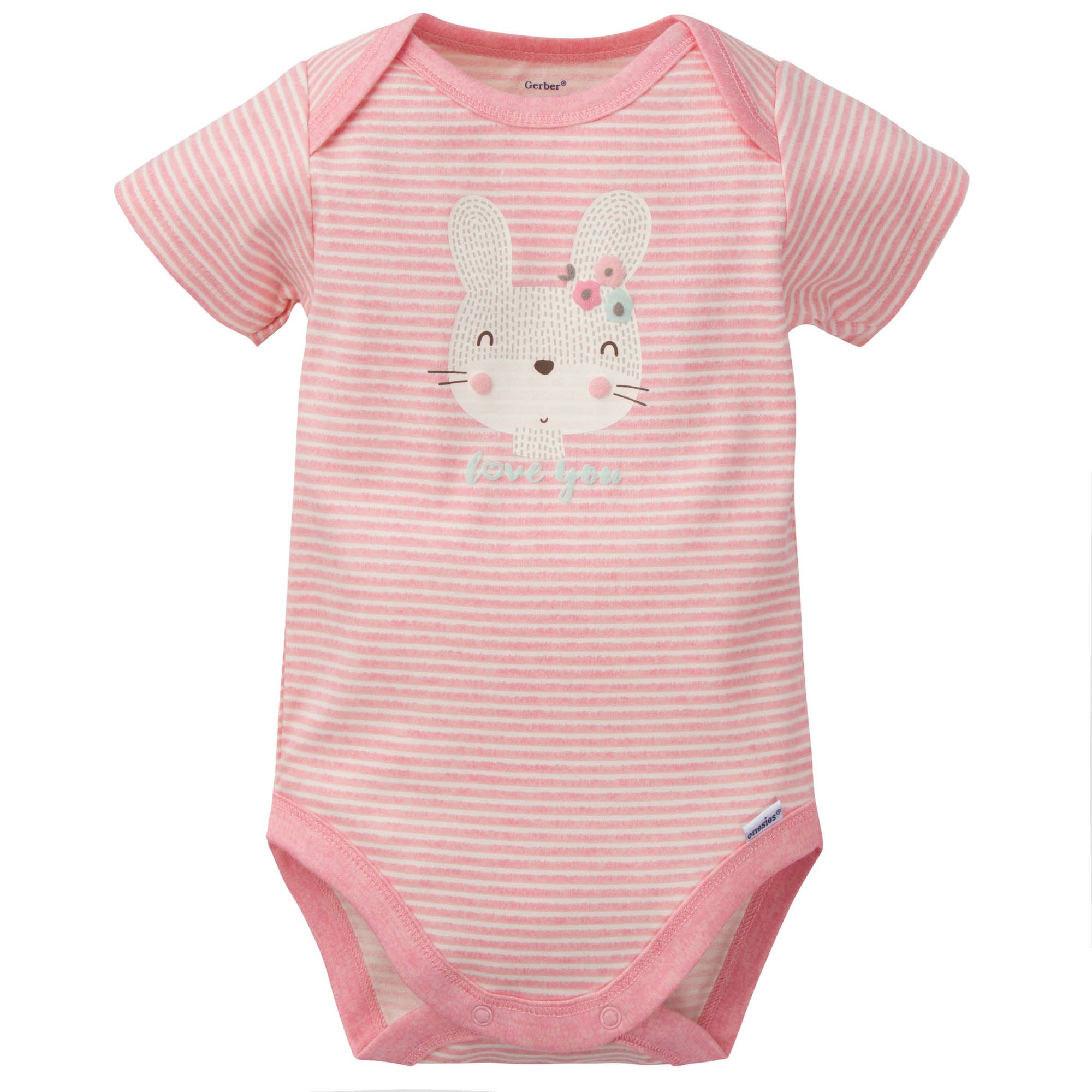 3-Pack Organic Baby Girls Floral Bunny Short Sleeve Onesies® Brand Bodysuits-Gerber Childrenswear Wholesale