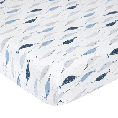 Baby Boys Blue Narwhal Ombre Printed Sheet-Gerber Childrenswear Wholesale