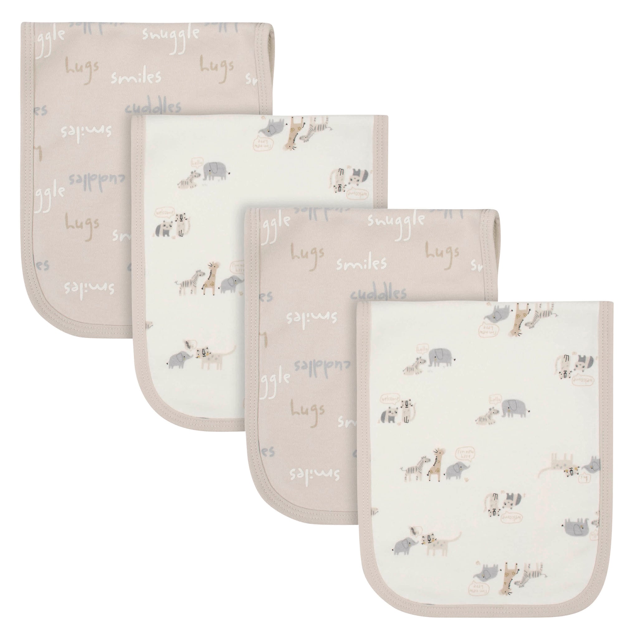 4-Pack Baby Neutral Safari Burp Cloths-Gerber Childrenswear Wholesale