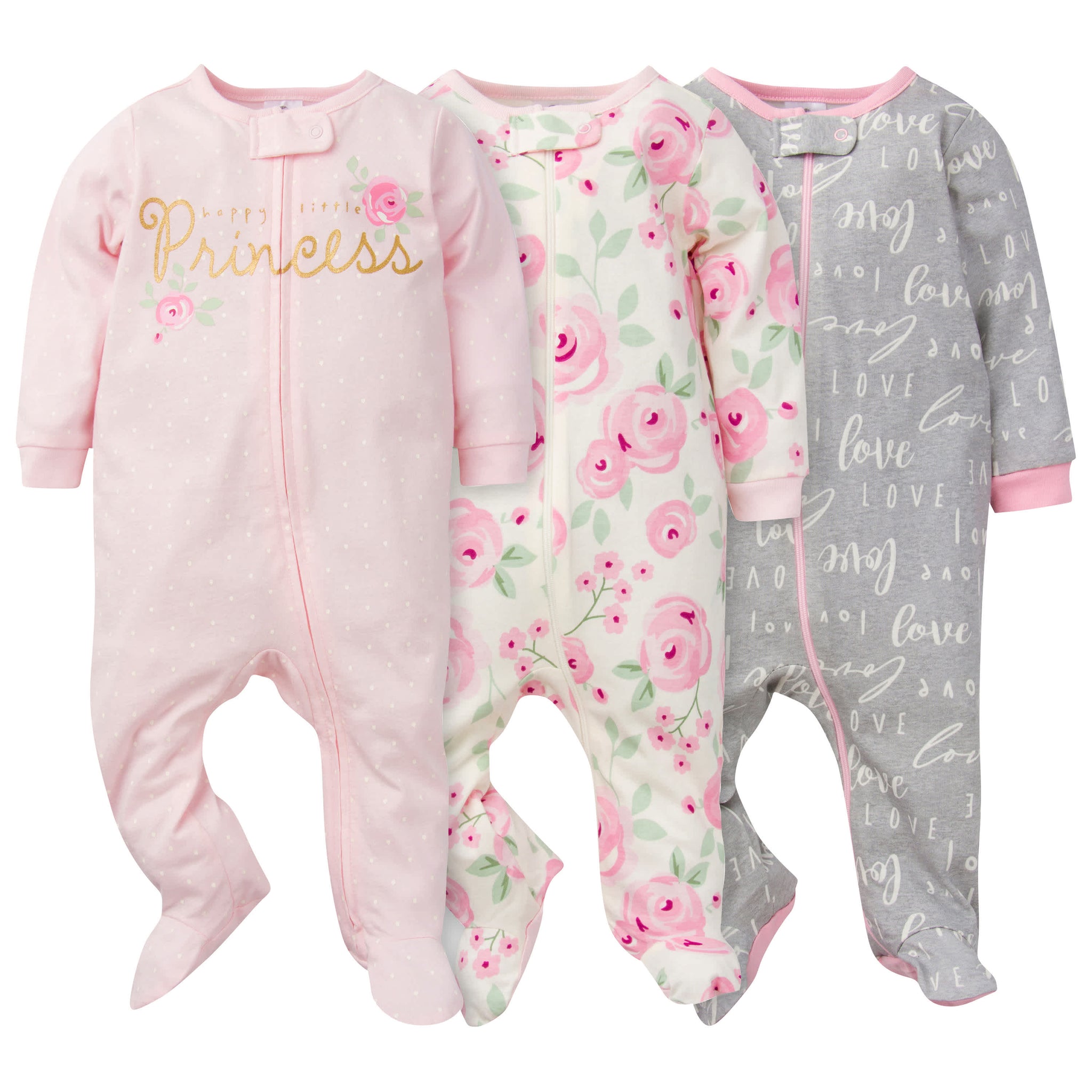 3-Pack Baby Girls Floral Sleep 'N Plays-Gerber Childrenswear Wholesale