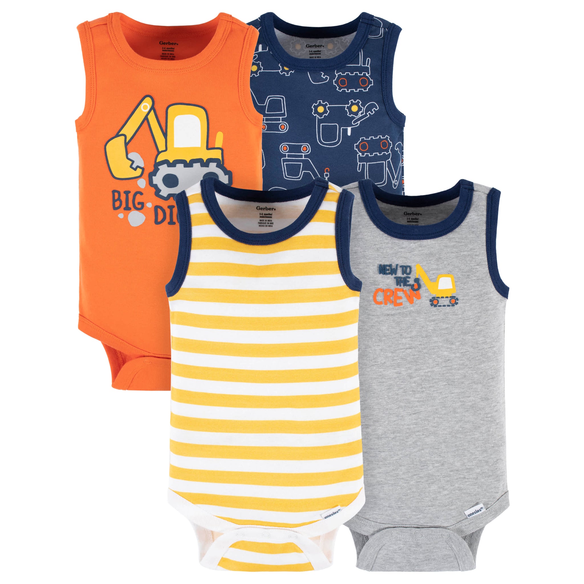 4-Pack Baby Boys Big Digger Tank Onesies® Bodysuits-Gerber Childrenswear Wholesale