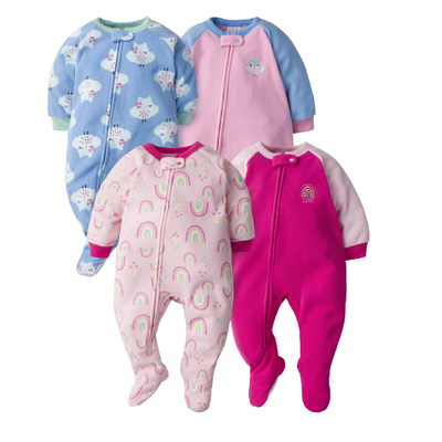 4-Pack Baby Girls Owl and Rainbow Blanket Sleepers-Gerber Childrenswear Wholesale