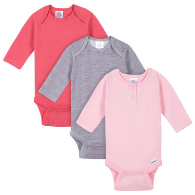 3-Pack Baby Girls Solid Thermal Long Sleeve Onesies® Bodysuits-Gerber Childrenswear Wholesale