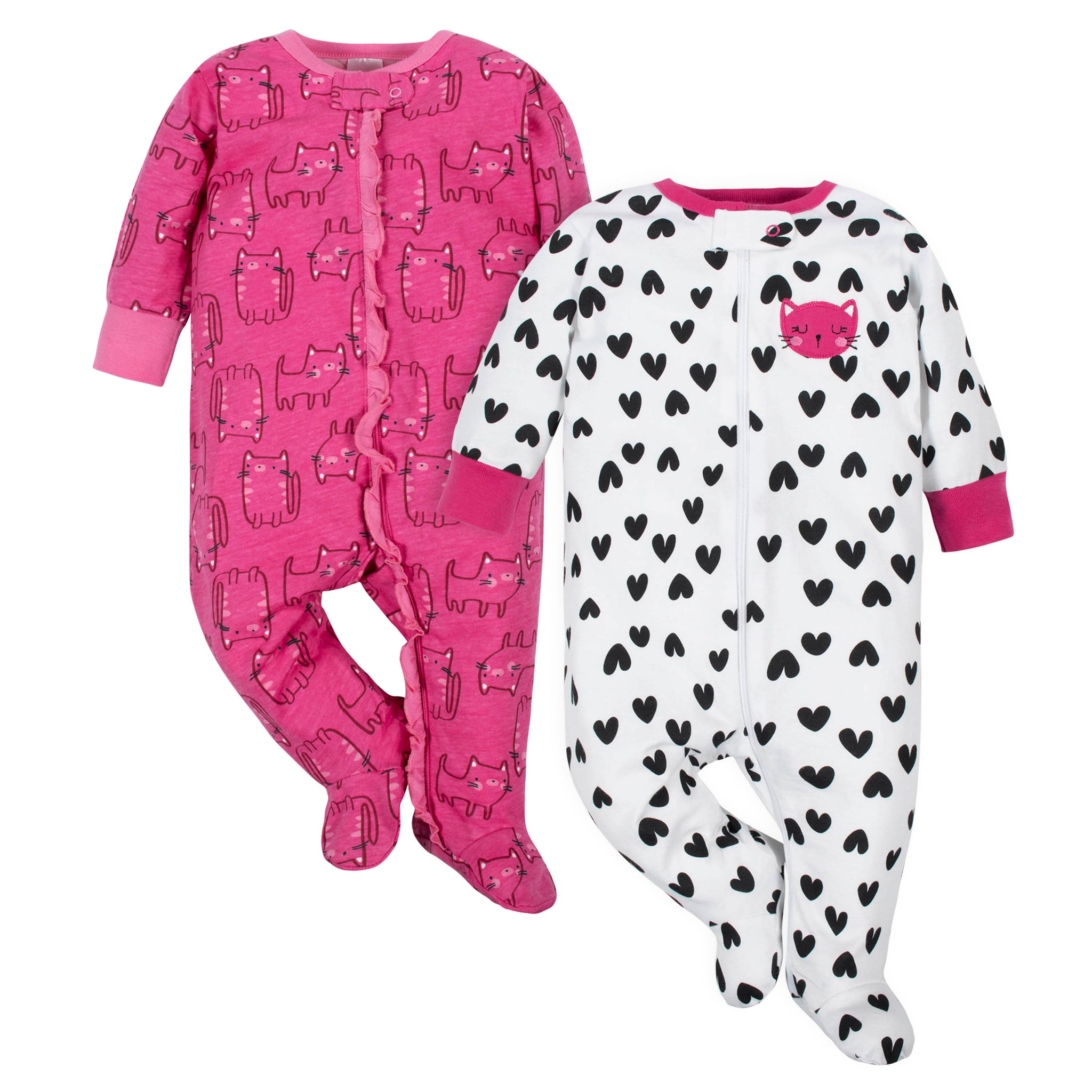 2- Pack Baby Girls Hearts and Cats Sleep N' Plays-Gerber Childrenswear Wholesale