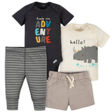 4-Piece Baby Boys Rhino Onesies® Bodysuit, Short, Shirt and Active Pant Set-Gerber Childrenswear Wholesale