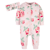 2-Piece Baby Girls Pink Garden Coverall & Headband Set-Gerber Childrenswear Wholesale