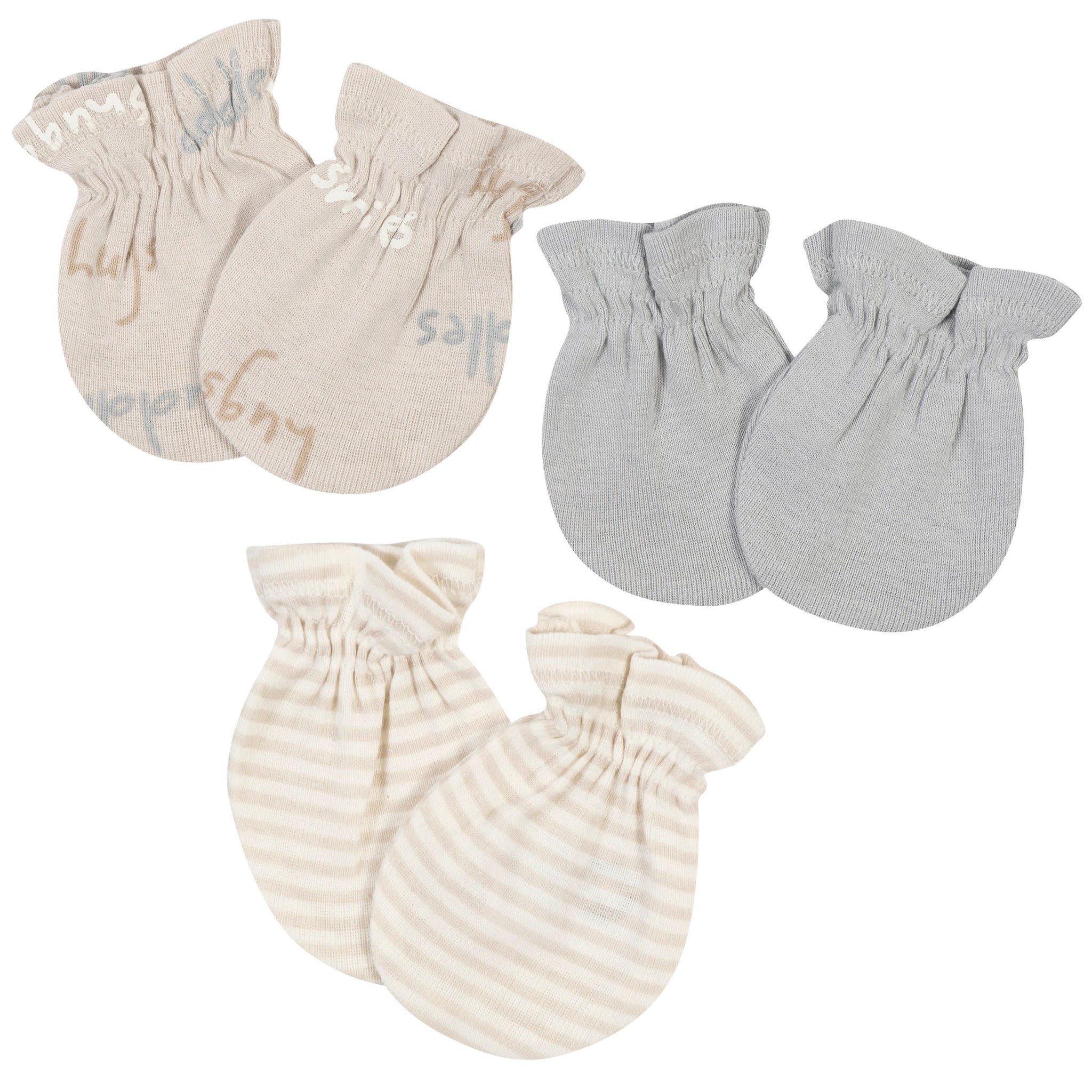 3-Pack Baby Neutral Safari No Scratch Mittens-Gerber Childrenswear Wholesale