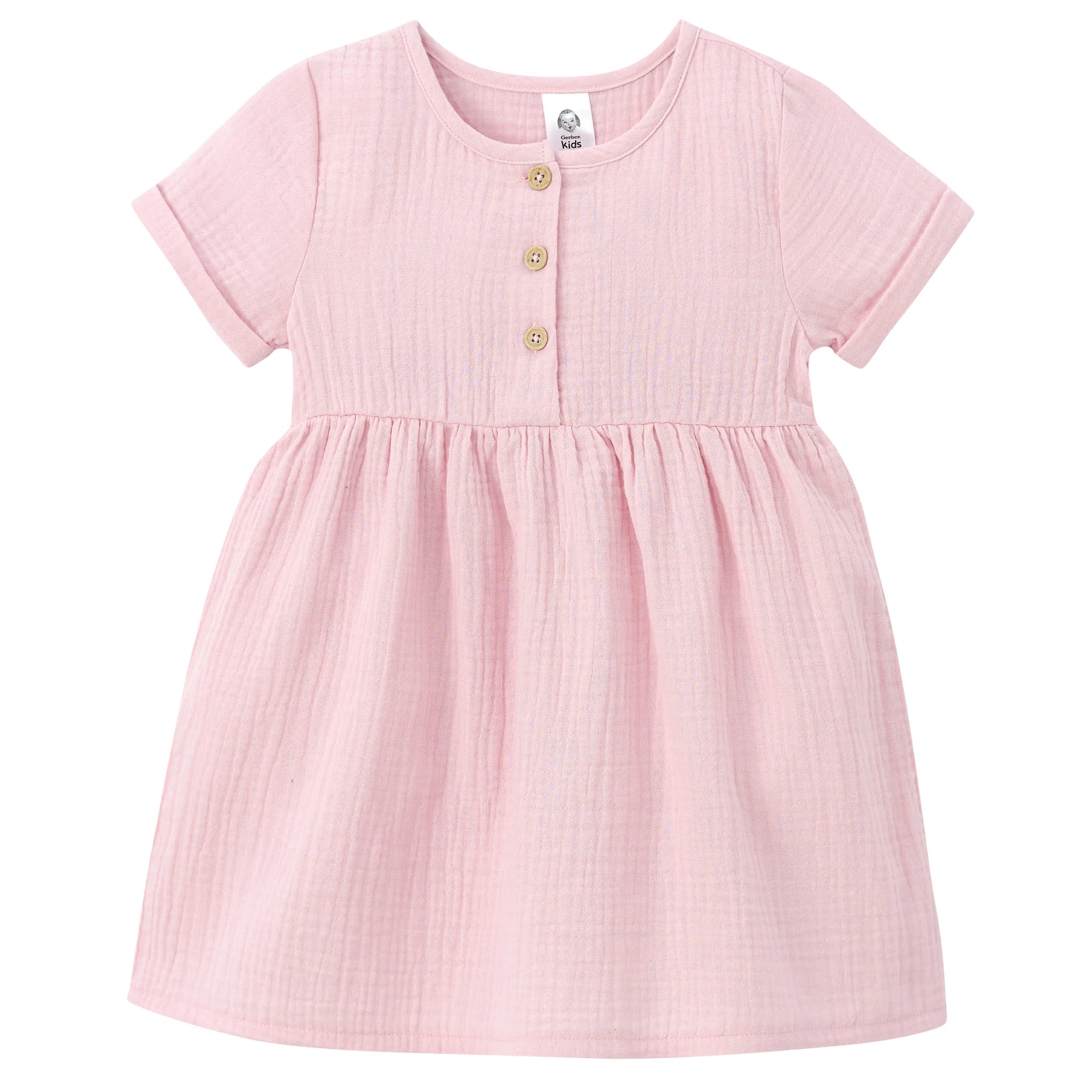 Infant & Toddler Girls Pink Gauze Dress-Gerber Childrenswear Wholesale