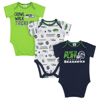3-Pack Seattle Seahawks Short Sleeve Bodysuits-Gerber Childrenswear Wholesale