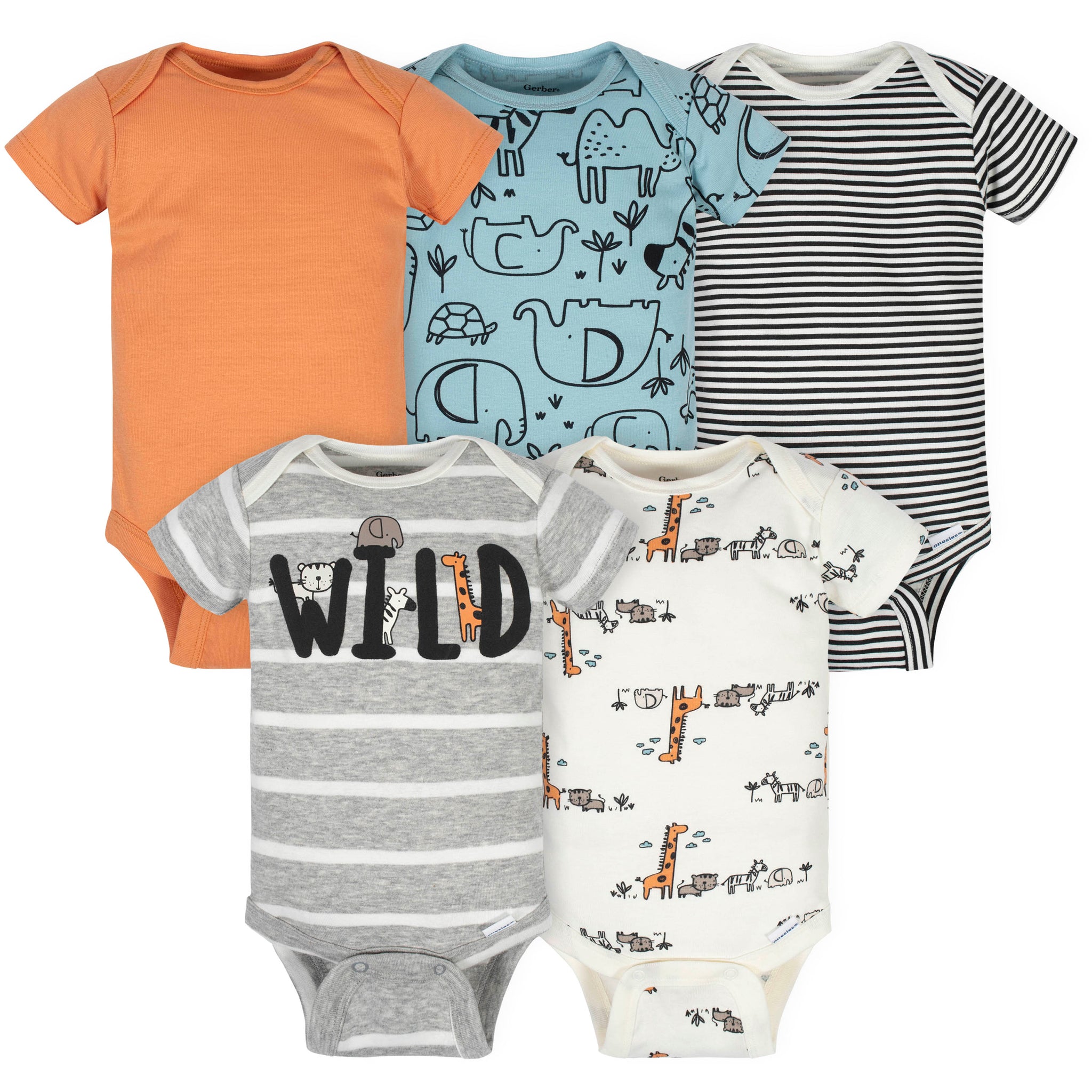 5-Pack Baby Boys Jungle Short Sleeve Onesies® Bodysuits-Gerber Childrenswear Wholesale