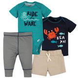 4-Piece Baby Boys Sea Onesies® Bodysuit, Short, Shirt and Active Pant Set-Gerber Childrenswear Wholesale