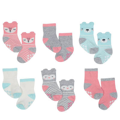 Just Born® 6-Pack Baby Girls Fox Organic Wiggle Proof Bootie Socks-Gerber Childrenswear Wholesale