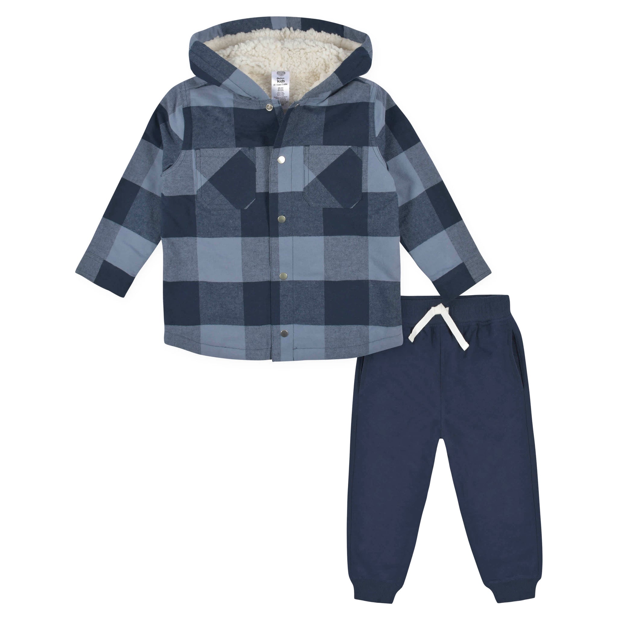 2-Piece Infant & Toddler Boys Navy Plaid Flannel Jacket & Jogger Set-Gerber Childrenswear Wholesale