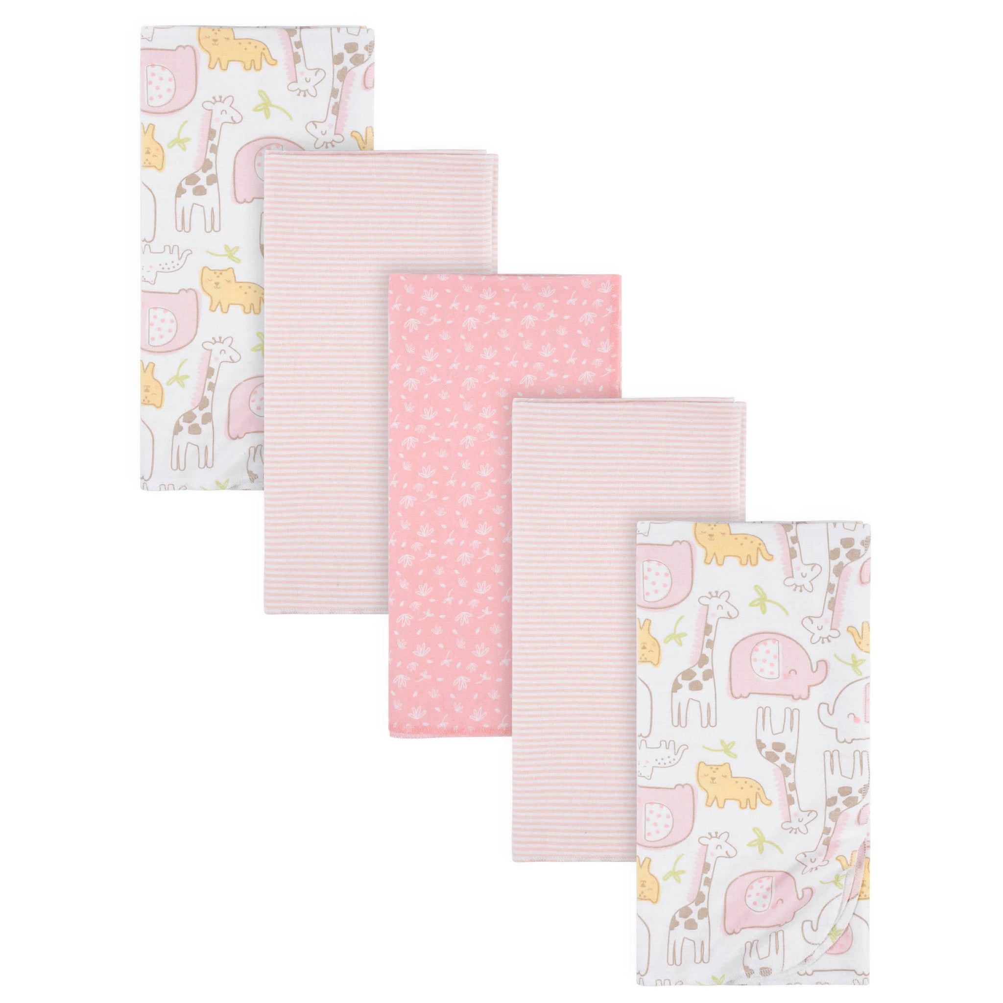 5-Pack Baby Girls Pink Safari Flannel Receiving Blankets-Gerber Childrenswear Wholesale