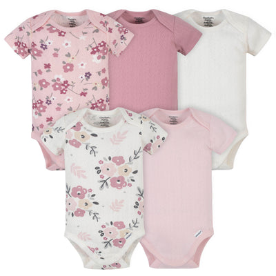 5-Pack Organic Baby Girls Floral Short Sleeve Onesies® Brand Bodysuits-Gerber Childrenswear Wholesale