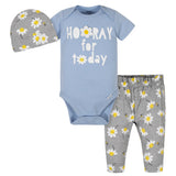 3-Piece Baby Girls Daisies Bodysuit, Pant, and Cap Set-Gerber Childrenswear Wholesale