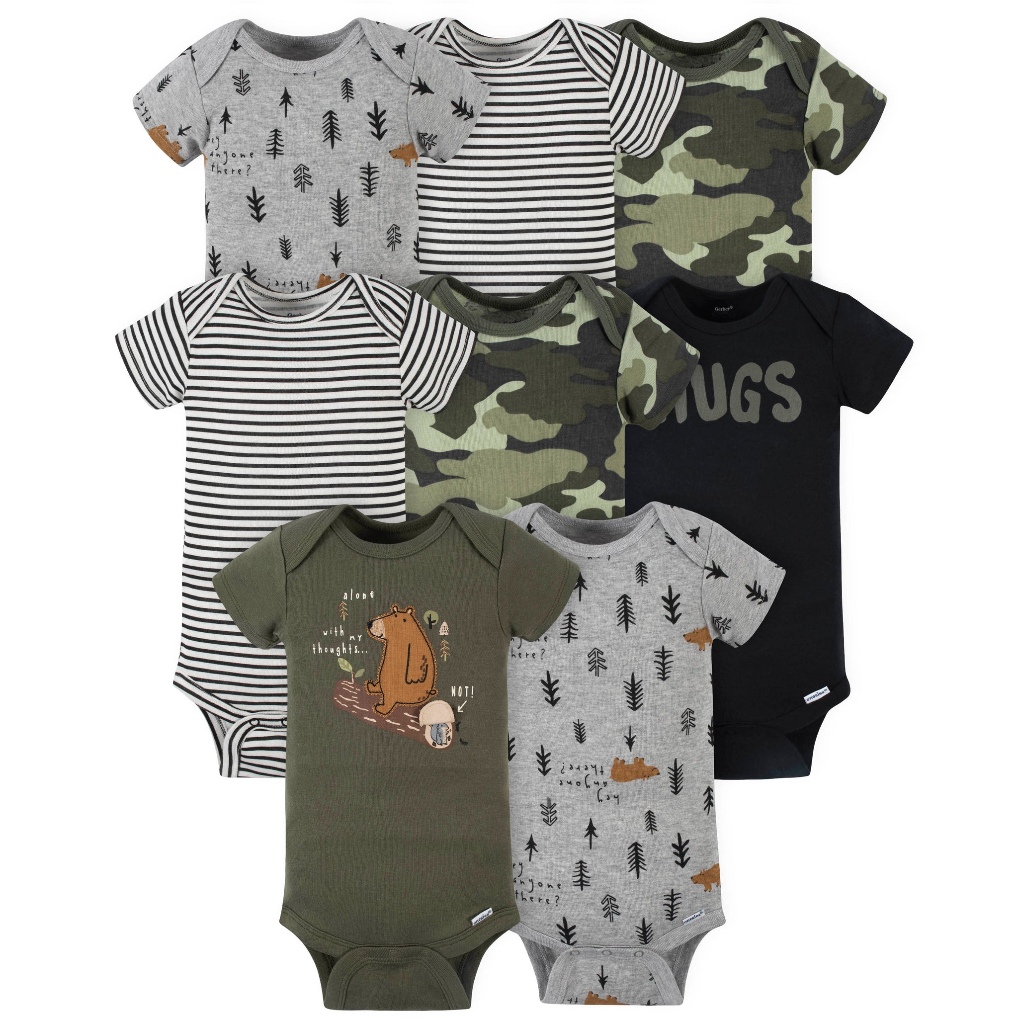 8-Pack Baby Boys Bear Short Sleeve Onesies® Brand Bodysuits-Gerber Childrenswear Wholesale