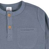 2-Pack Infant & Toddler Boys Dusty Blue & Navy Waffle Knit Henleys-Gerber Childrenswear Wholesale