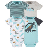 4-Pack Baby Boys Dino Blues Short Sleeve Onesies® Bodysuits-Gerber Childrenswear Wholesale