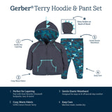 2-Piece Baby & Toddler Boys Navy Dino Terry Zip Hoodie & Joggers Set-Gerber Childrenswear Wholesale
