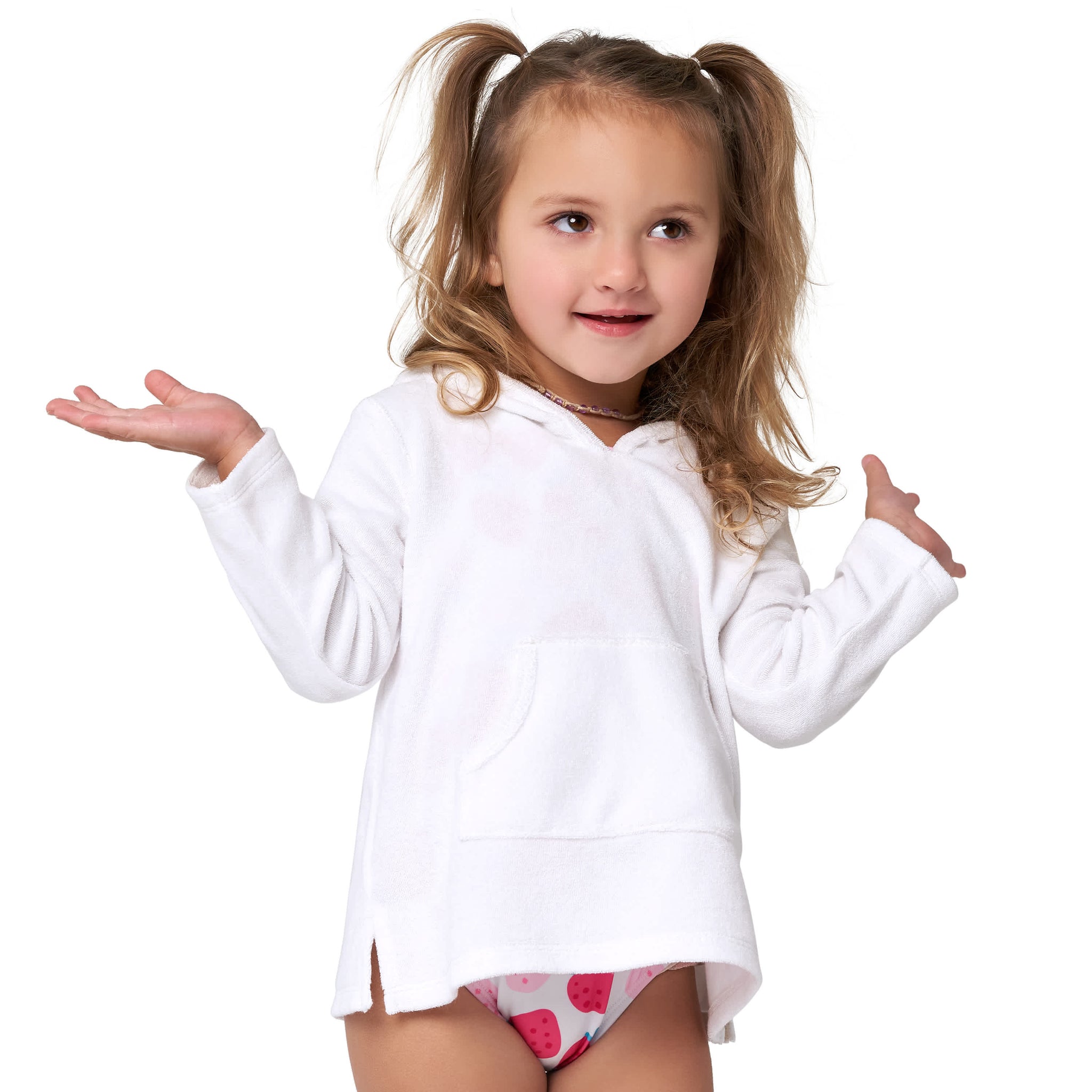 Baby & Toddler Girls White Hooded Kangaroo Pocket Terry Coverup-Gerber Childrenswear Wholesale