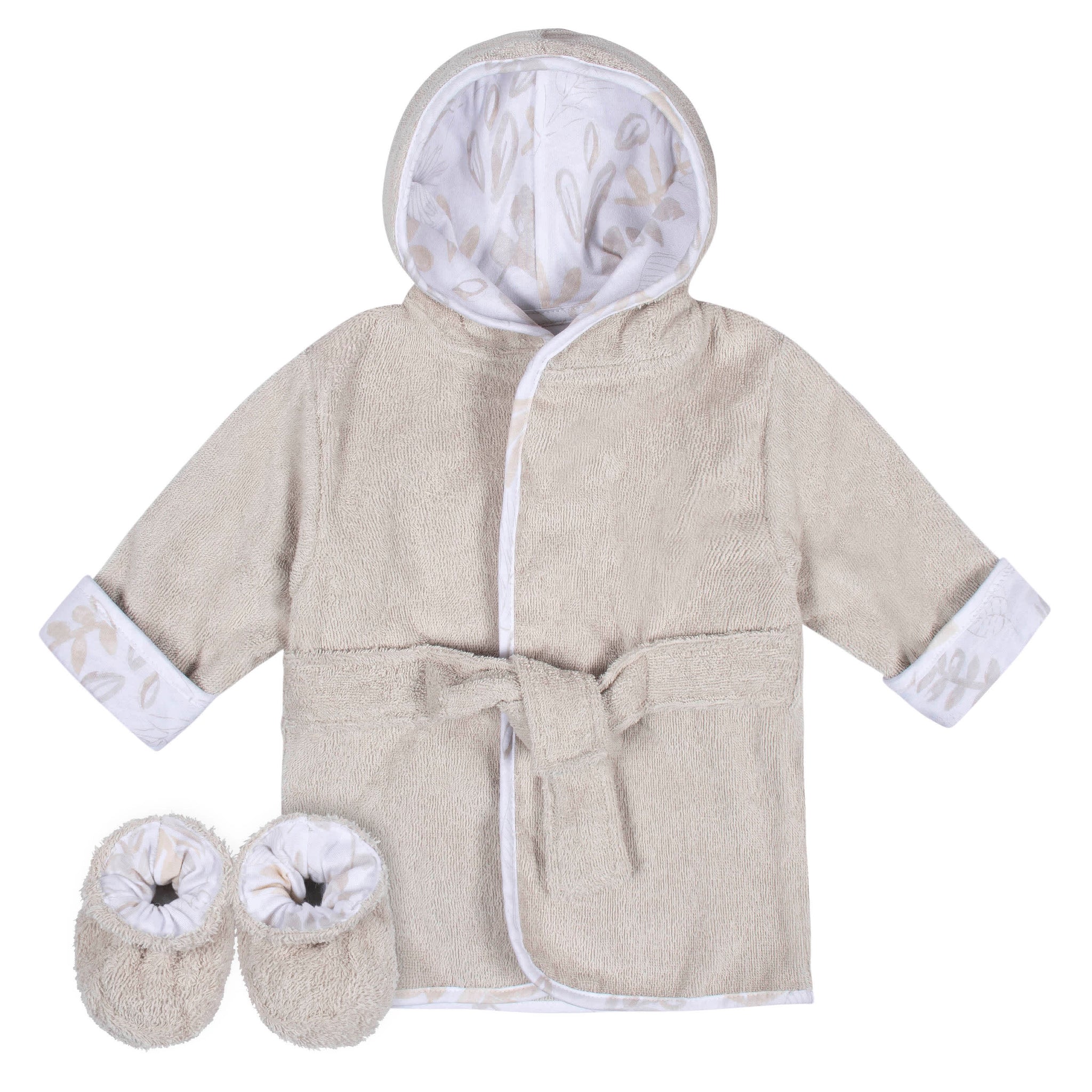 2-Piece Baby Neutral Natural Leaves Bathrobe & Booties Set-Gerber Childrenswear Wholesale