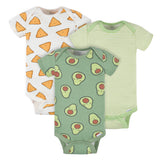 3-Pack Baby Neutral Avocado Short Sleeve Onesies® Bodysuits-Gerber Childrenswear Wholesale