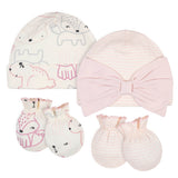 4-Piece Organic Baby Girls Wild Flower Caps & No Scratch Mittens Set-Gerber Childrenswear Wholesale